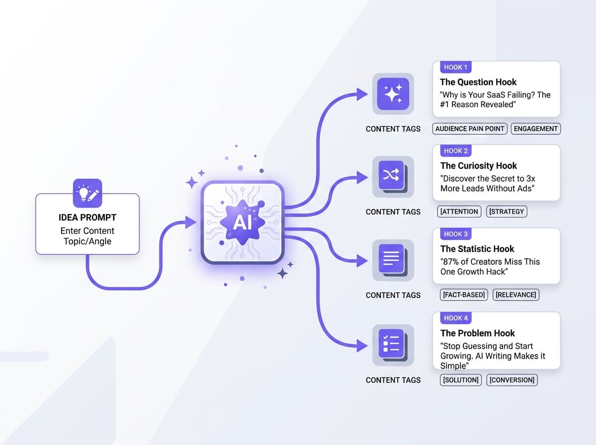 AI writing and viral hook generation process illustration