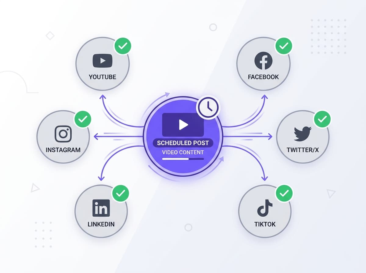 Multi-channel auto-publishing distribution pipeline illustration