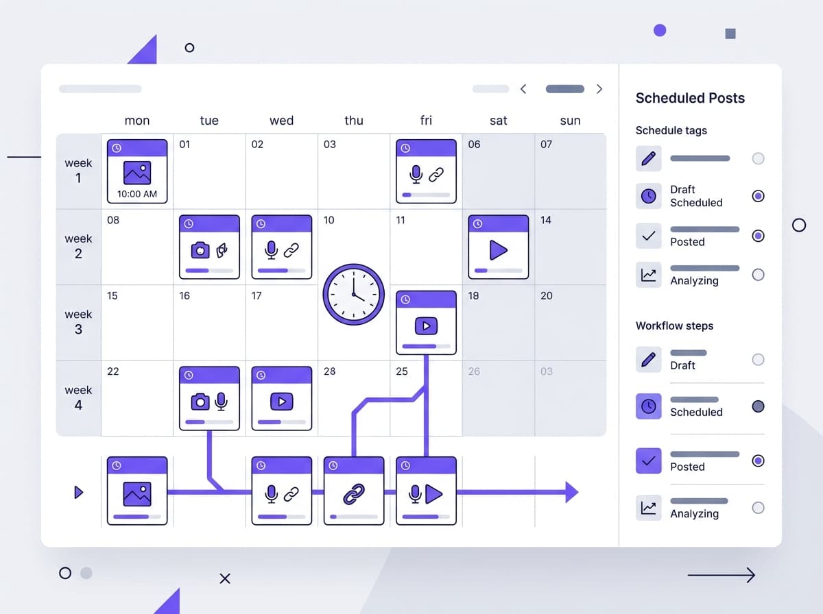 Visual content calendar and scheduling workflow illustration